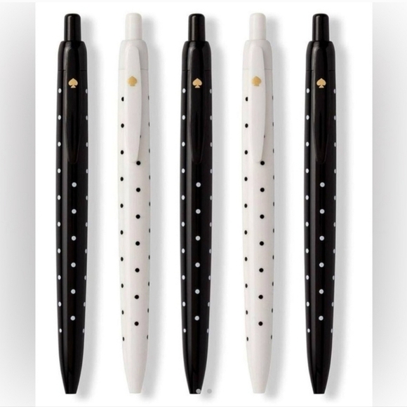 🔹️Kate Spade 🔹️New York Black Ink Pen Set of 5, Polka Dot Retractable Pens - Picture 2 of 2